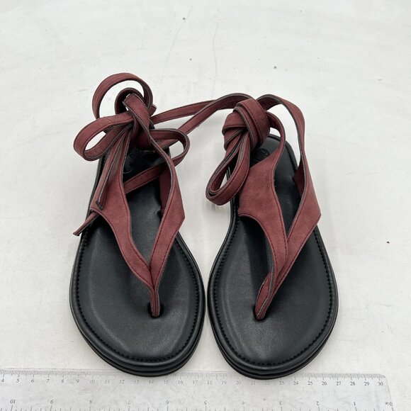 FOWT Wine Women Split Round Toe Sandals Lace up Strappy Soft Flip Flop Shoes - Picture 3 of 8